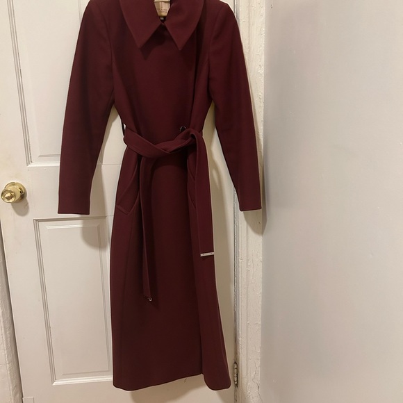 Ted Baker Long Wool Blend Wrap Coat in Burgundy, Size 2 (US 4-6 - Picture 3 of 7